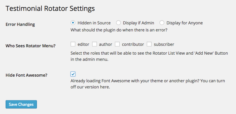 Testimonial Rotator Settings Testimonial Rotator Settings